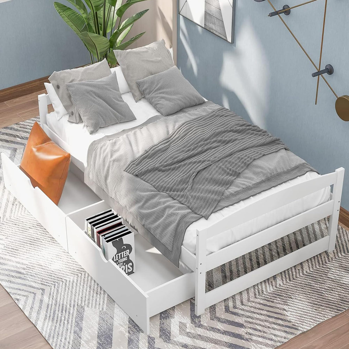 Twin Bed with Storage, Twin Size Daybed with 2 Drawers