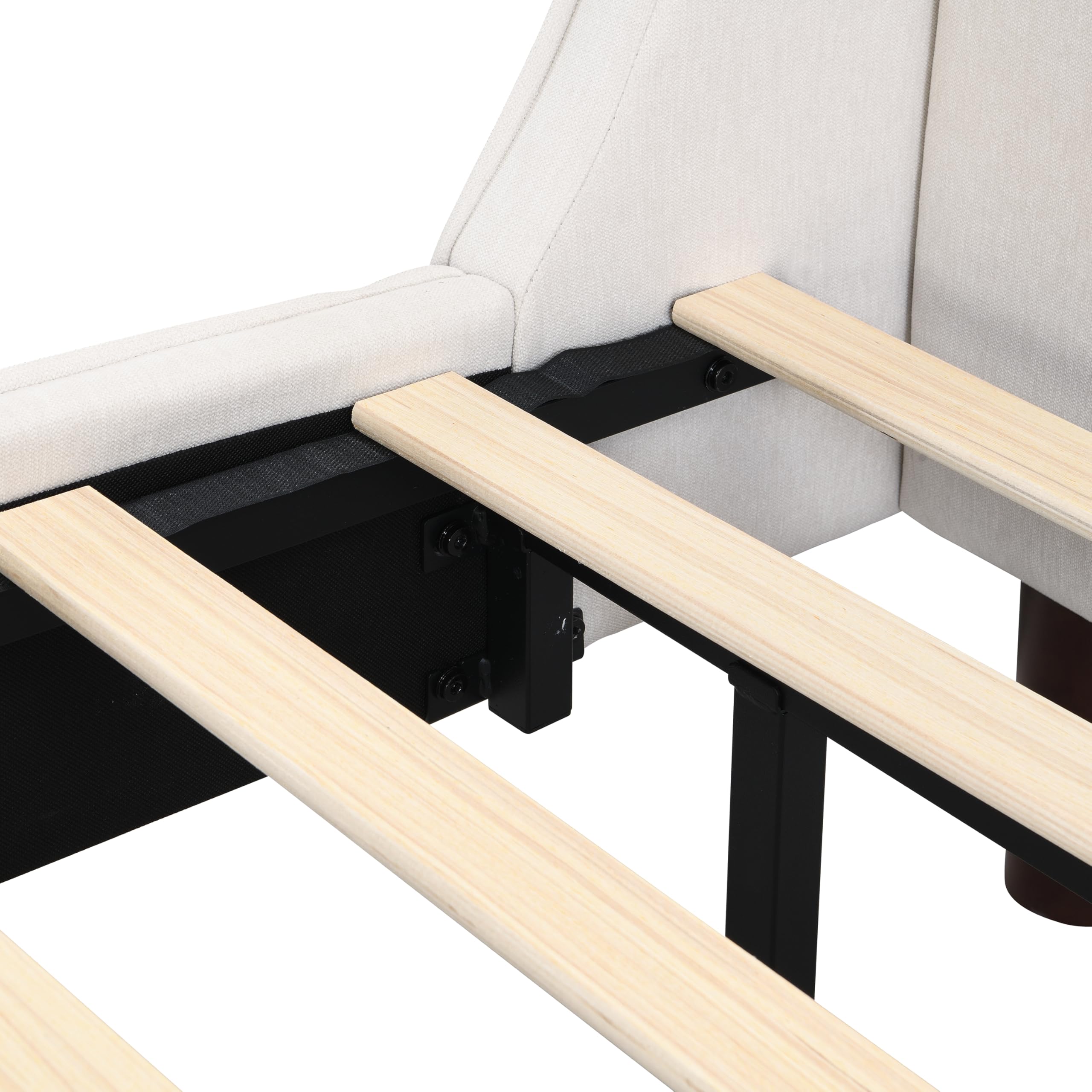 Merax King Size Upholstered Platform Bed Frame, with Wingback Headboard, Beige