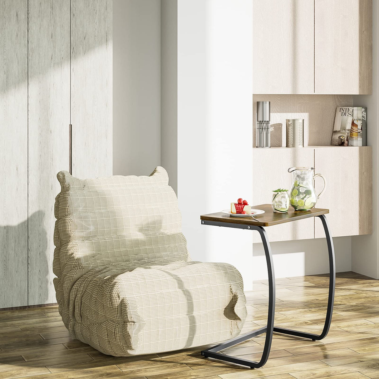 Side Table, End Table, Vintage C-Shaped Couch Table for Sofa Laptop Coffee Snack