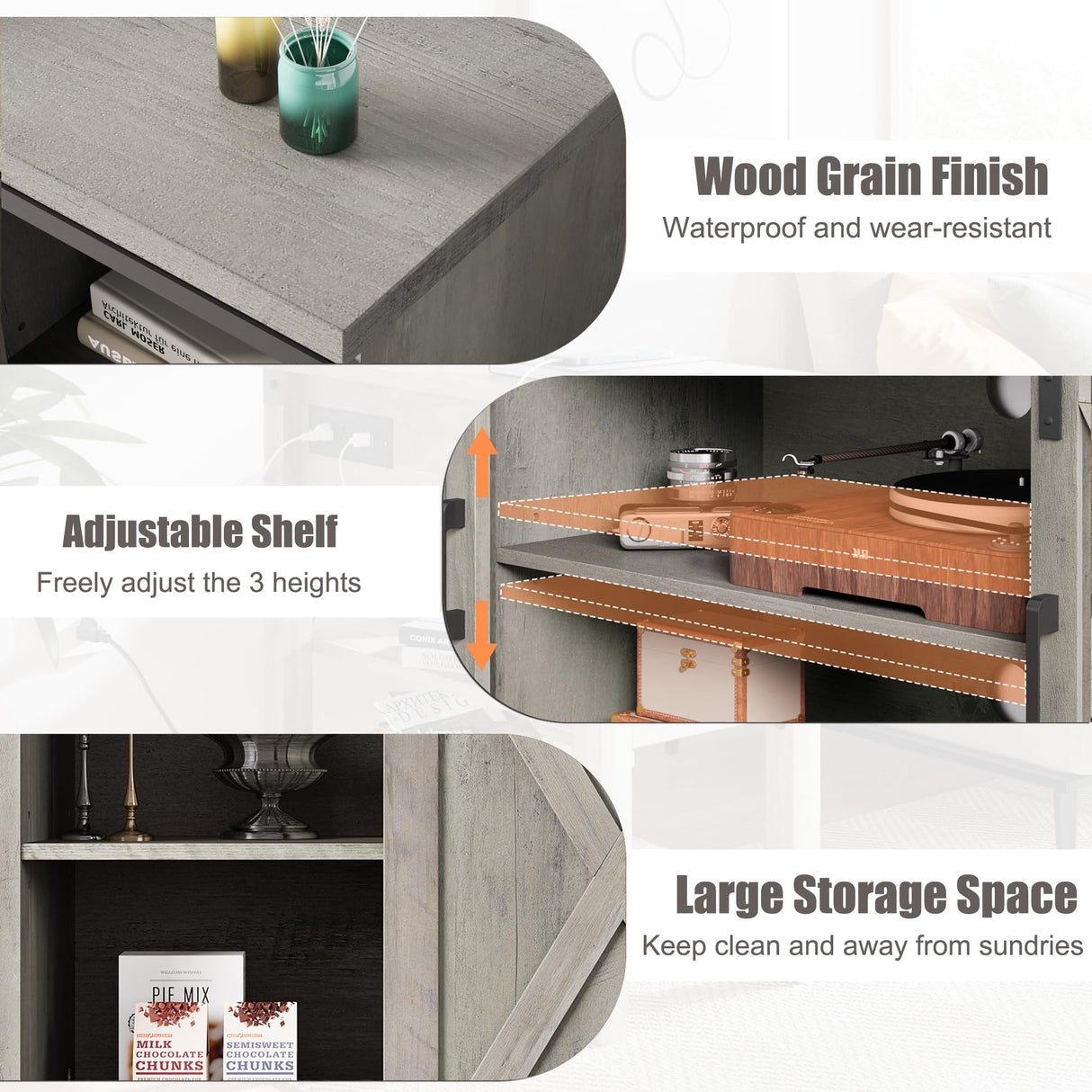 Farmhouse TV Stand for 65 Inch TV Entertainment Center TV Media Console Cabinet,