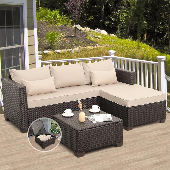 Patio Furniture Set 3 Pieces Outdoor Sectional Sofa Set Wicker Patio Furniture Outdoor l