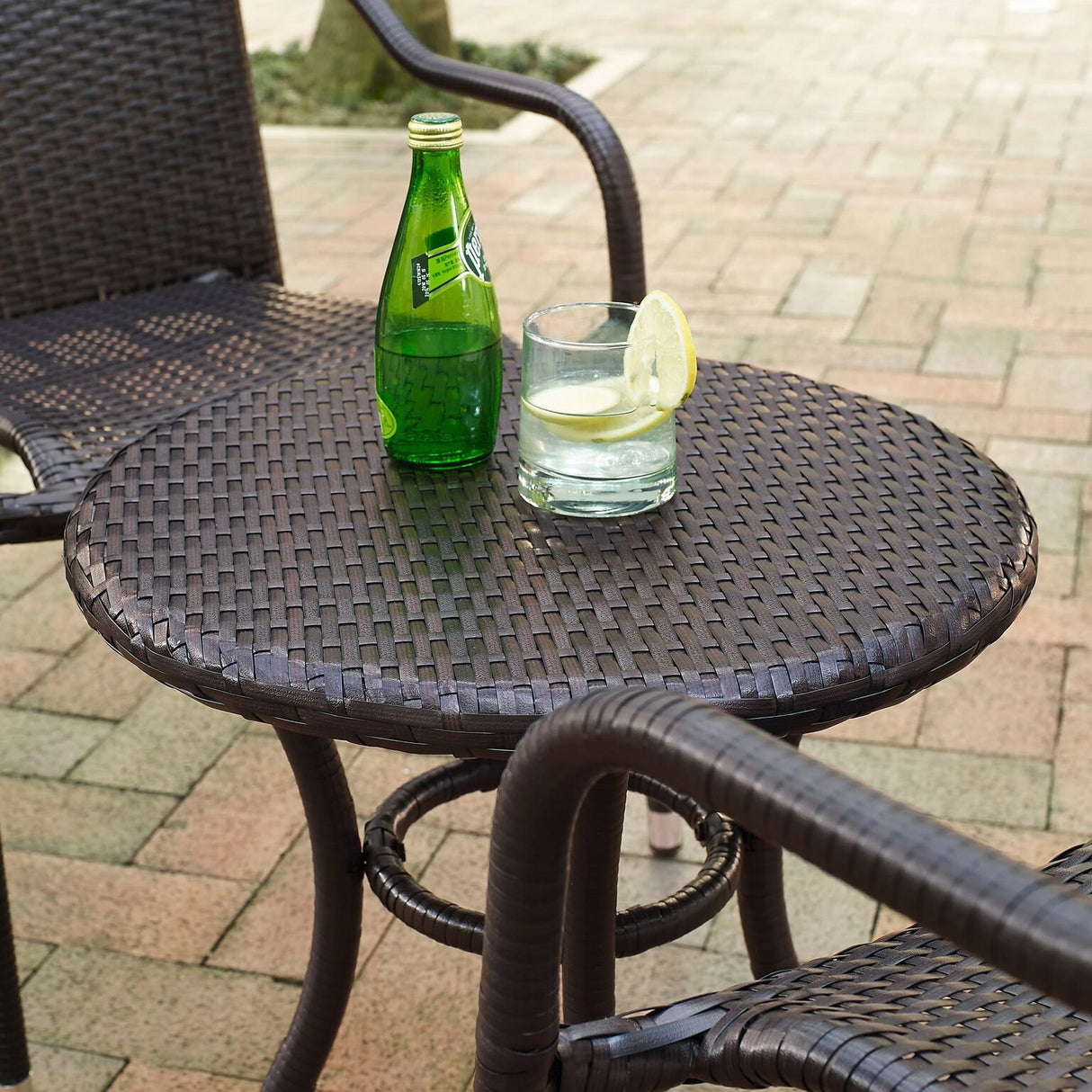 Palm Harbor 3-Piece Wicker Conversation Set, Side Table and 2 Stackable Patio Chairs