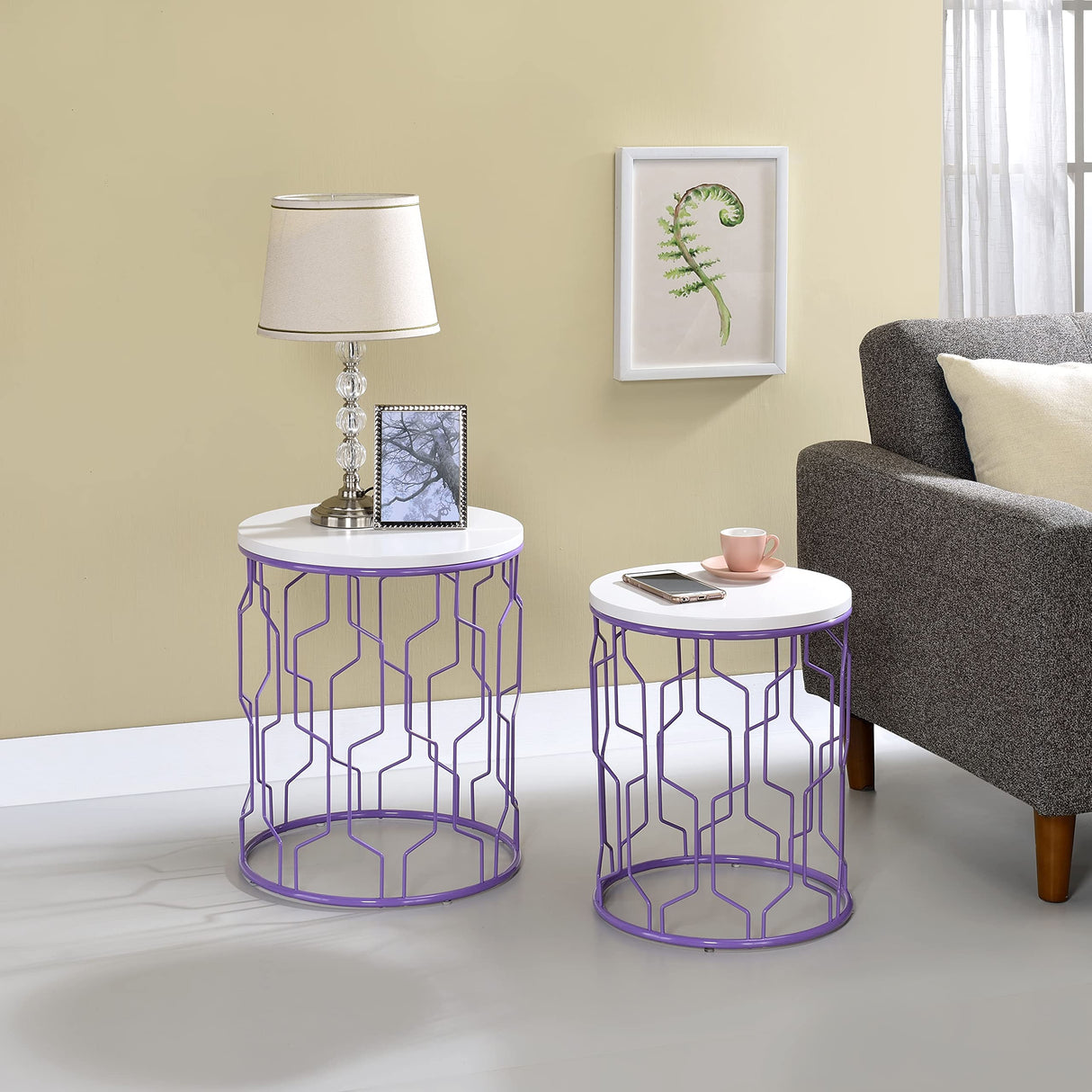 Bolindale Modern 2-Piece Metal Round Nesting Table for Living Room, Bedroom