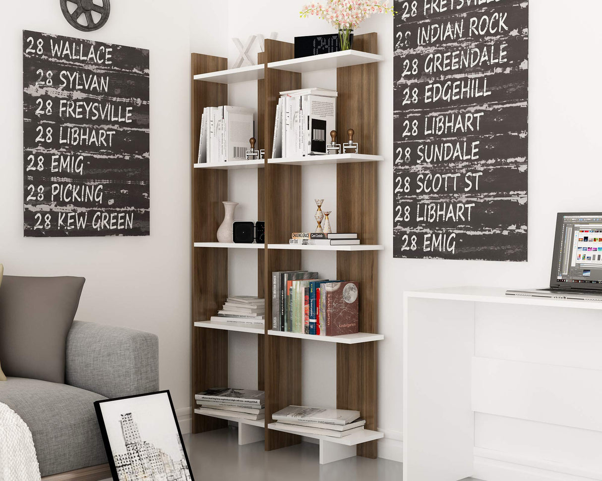 AL67BCB02 67 x 18 x 9 in. Alice Accent Corner Unit Bookcase - Walnut