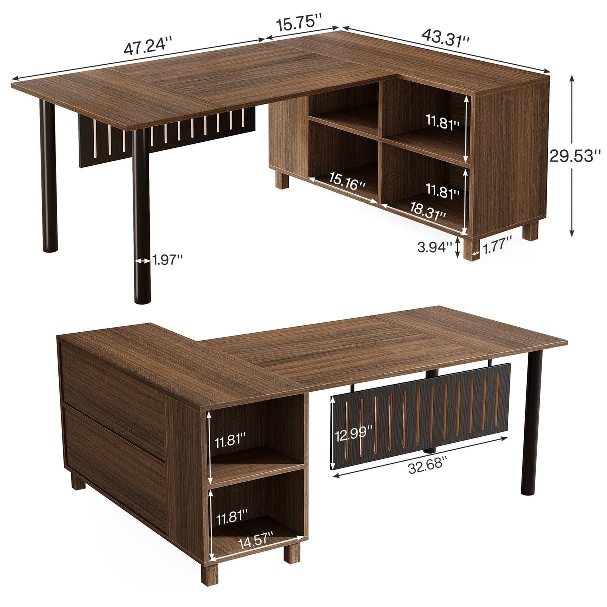 63-Inch L-Shaped Executive Desk, Large Office Desk with Storage Cabinet Shelves, L