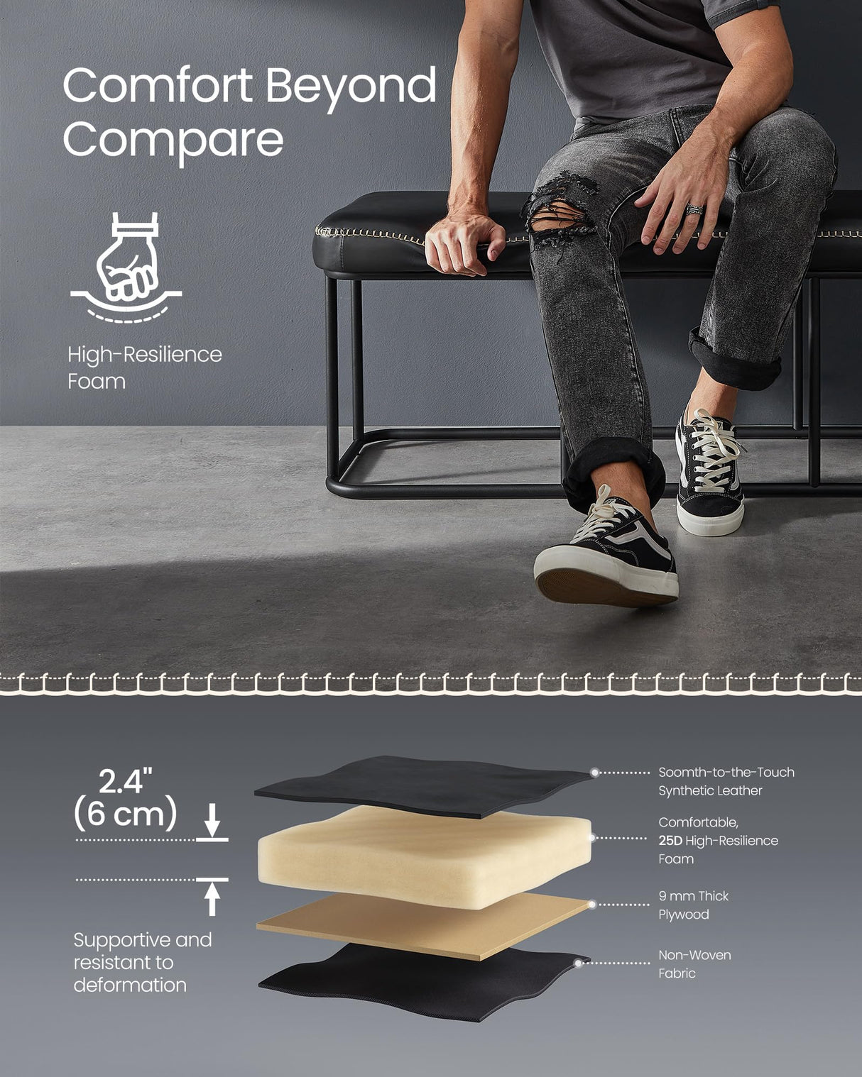 EKHO Collection - Bench for Entryway Bedroom, Synthetic Leather ULOM073B01