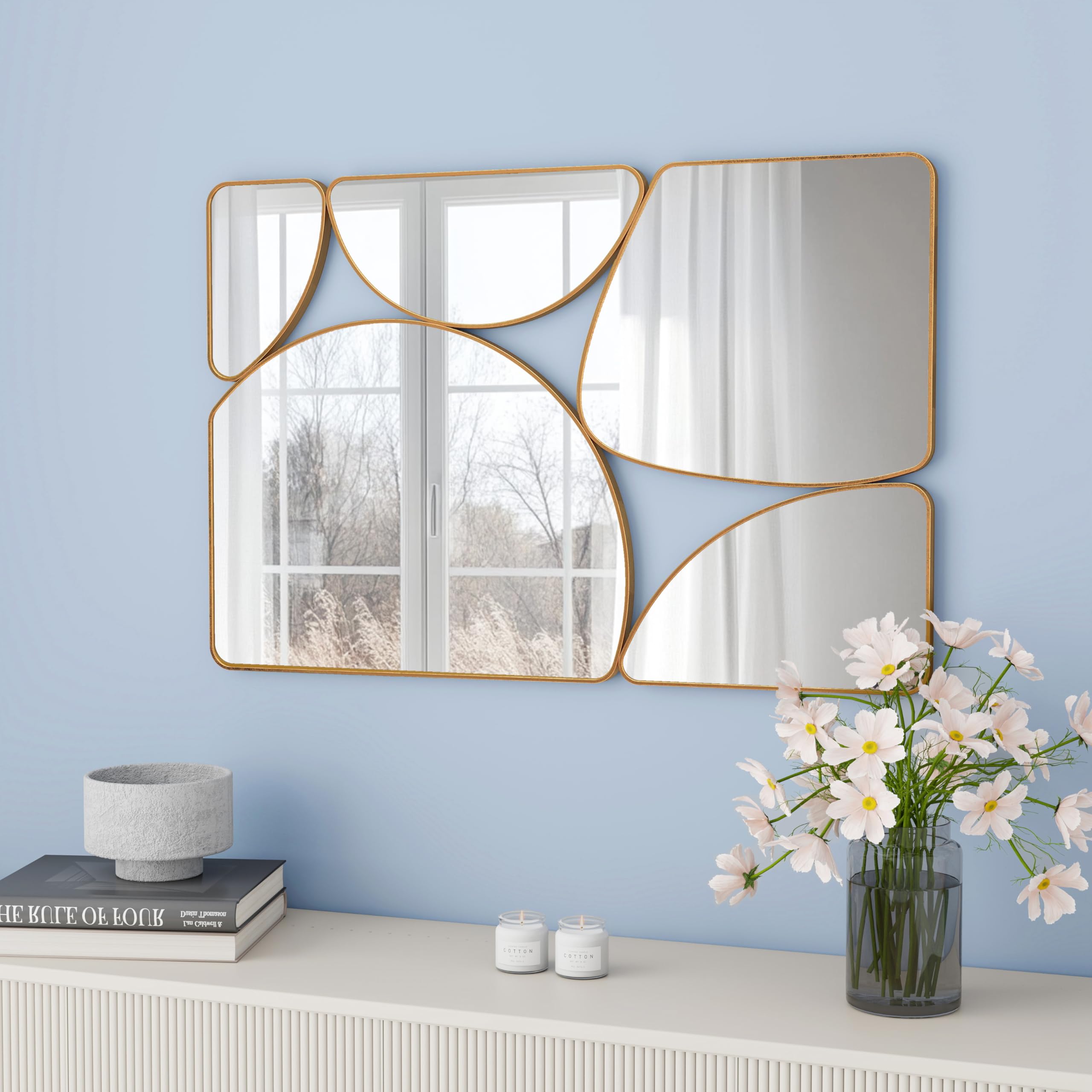 Antique Gold Mirror Wall Decorative, Oblong Odd Mirror Accent Abstract Mirror
