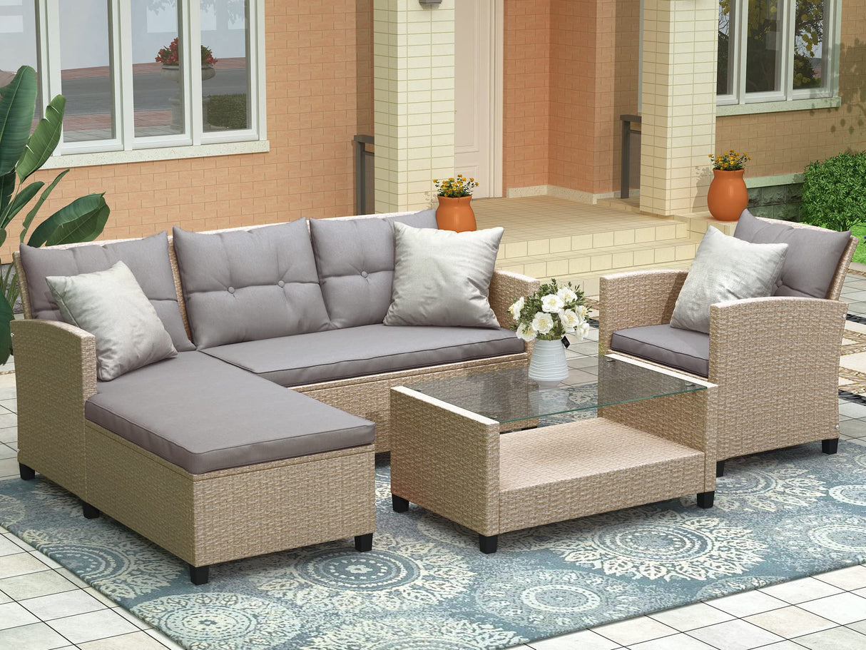 4 Piece Outdoor Patio Furniture Conversation Set Wicker Ratten Sectional Sofa