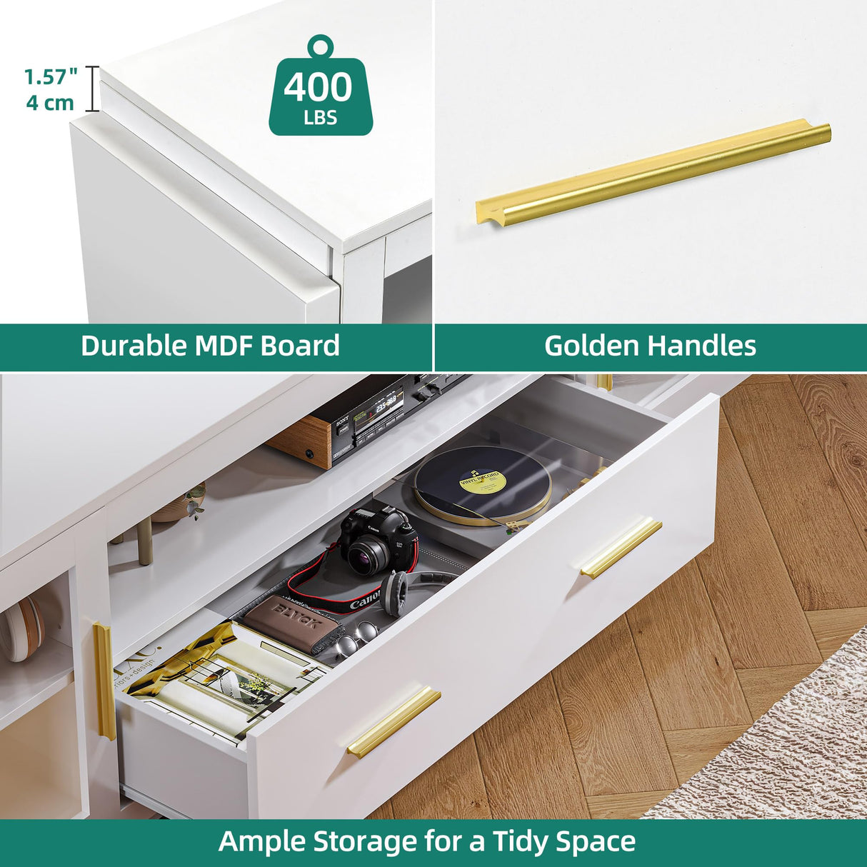 LED TV Stand with Power Outlets, Modern Entertainment Center Media Console