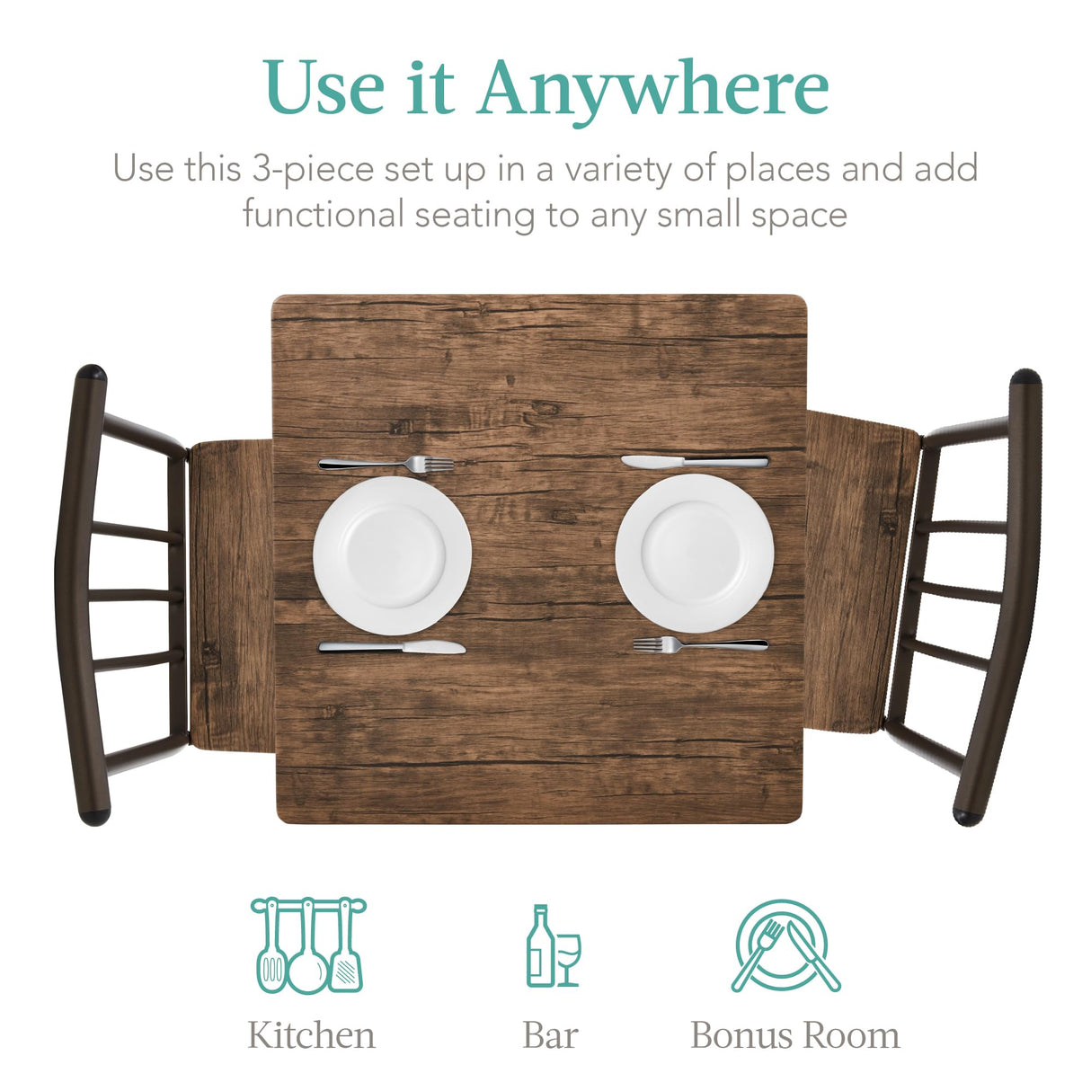 3-Piece Dining Set Modern Dining Table Set, Metal and Wood Square Dining Table