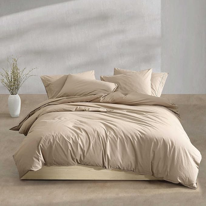 King Comforter Set, Modern Cotton Washed Percale Bedding with Matching Shams