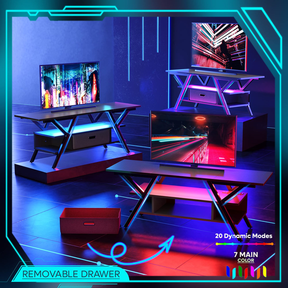 LED Entertainment Center with Power Outlets Gaming TV Stand for TV up to 65 Inch 55”