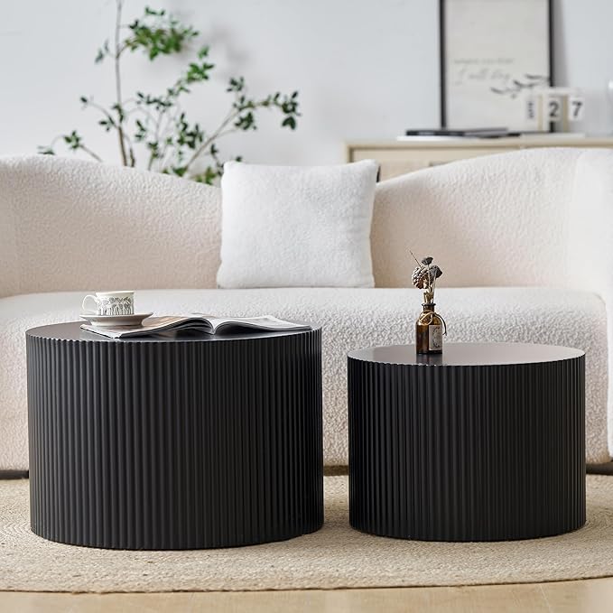 Nesting Coffee Table Set of 2, Modern Drum Side Table End Table
