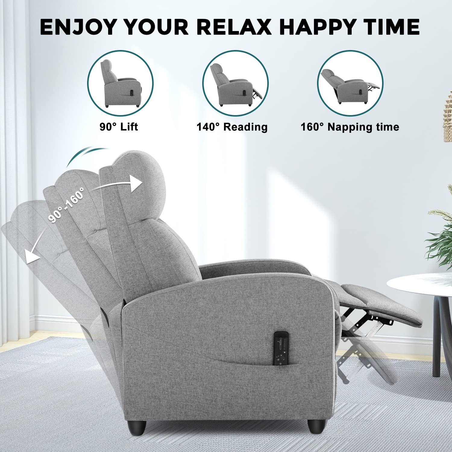 EaseNest Massage Recliner Chair – Fabric with Footrest & Wing Back Design