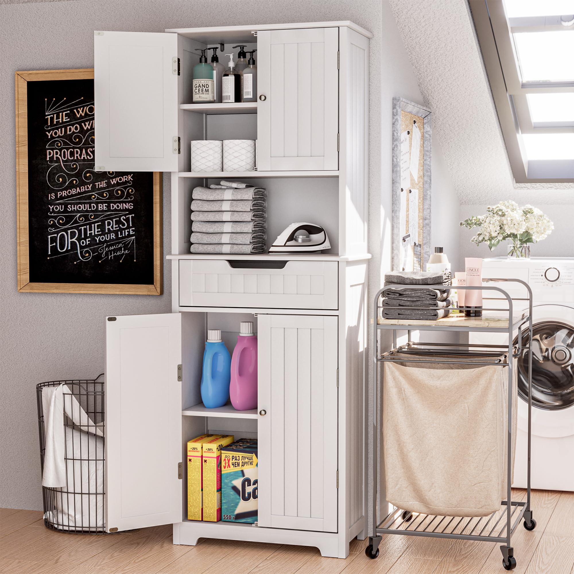 Bathroom Storage Cabinet Tall, 67 inch Linen Cabinet Freestanding, Kitchen Pantry