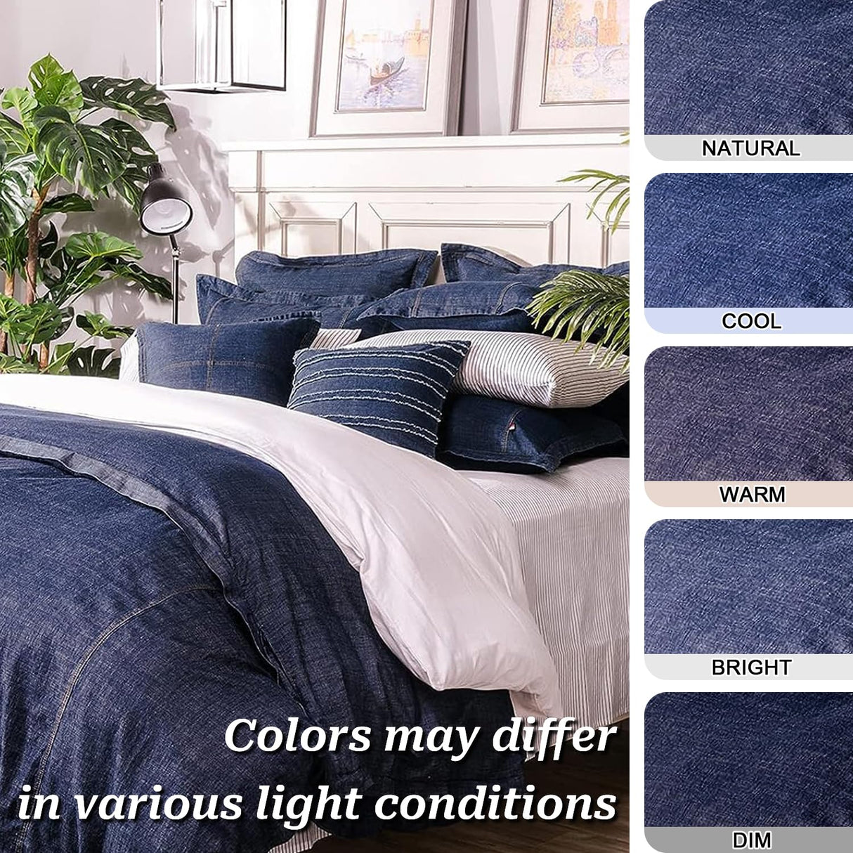 100% Cotton Washed Denim Decorative Throw Pillow Covers Dark Blue Cushion Covers
