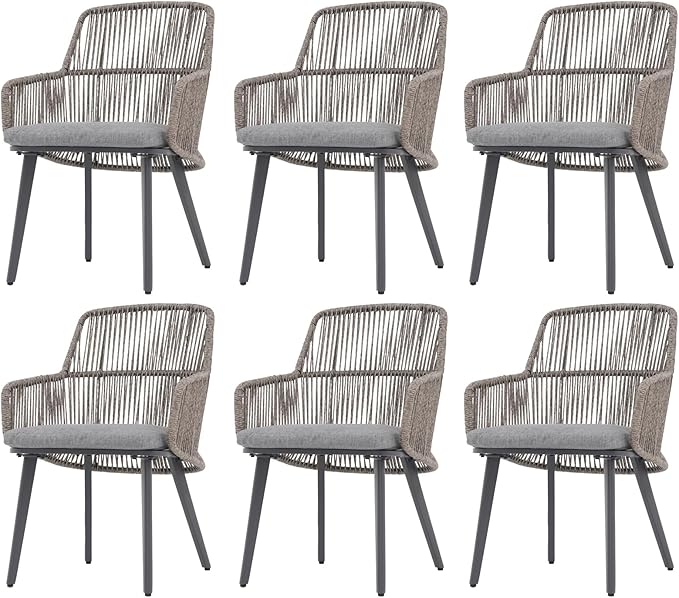Patio Dining Chairs Set of 4, Woven Rope Outdoor Dining Chairs w/Steel Frame