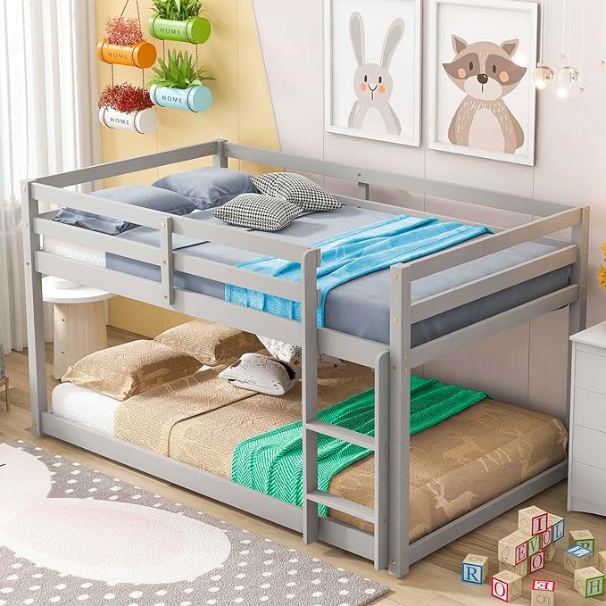 Wooden Bunk Bed Twin Over Twin with Ladder