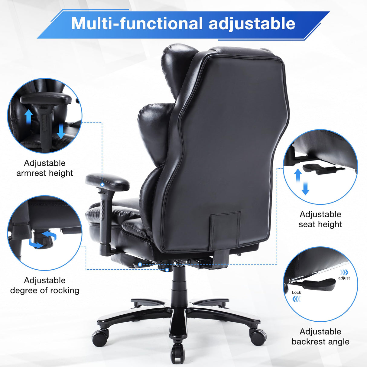 Big & Tall Executive Office Chair | PU Leather, Adjustable Back Support & Footrest