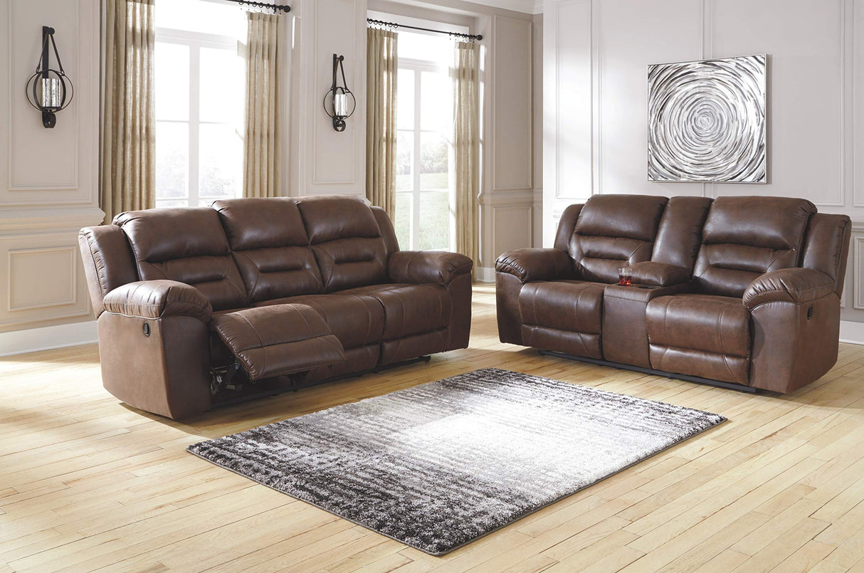 Stoneland Faux Leather Manual Double Reclining Loveseat with Center Console, Dark Brown