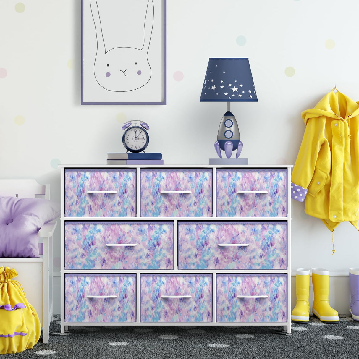 Kids Dresser with 8 Drawers - Chest Organizer Unit with Steel Frame Wood Top & Handle