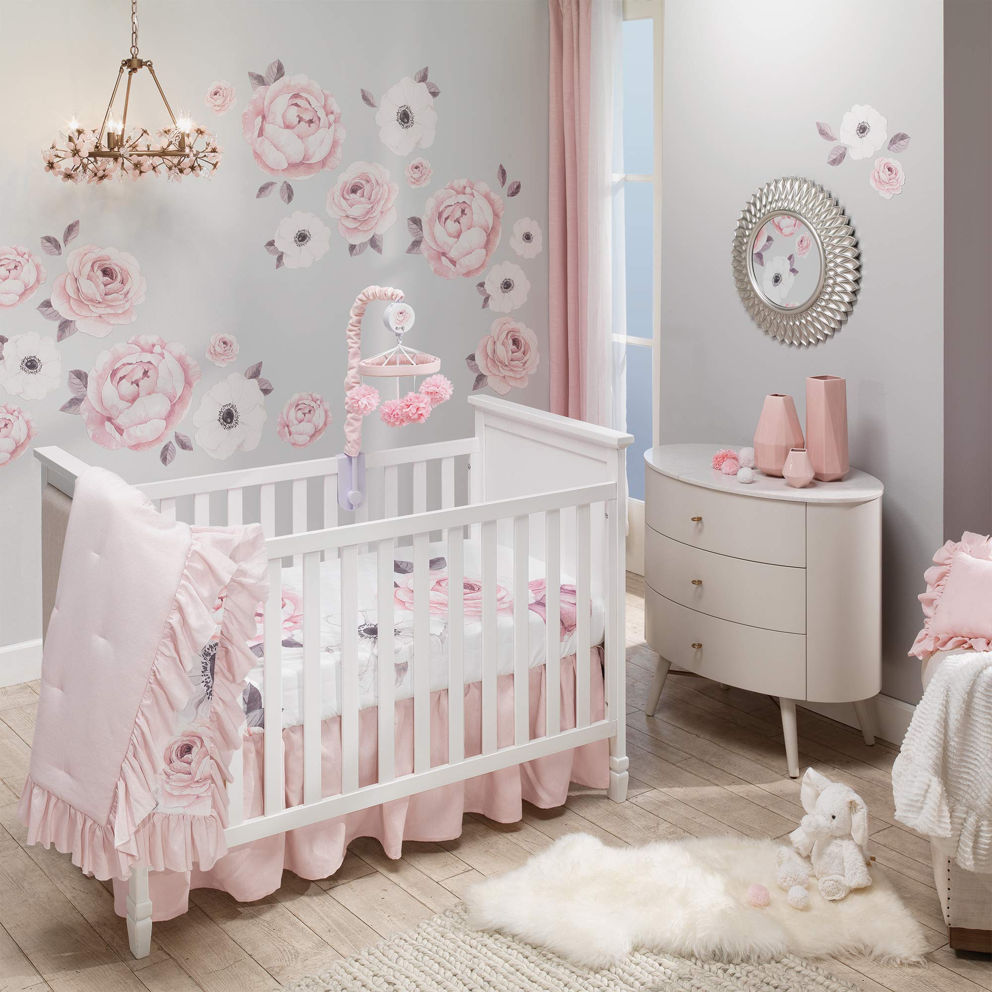 Watercolor/Pink Linen 5-Piece Baby Crib Bedding Set