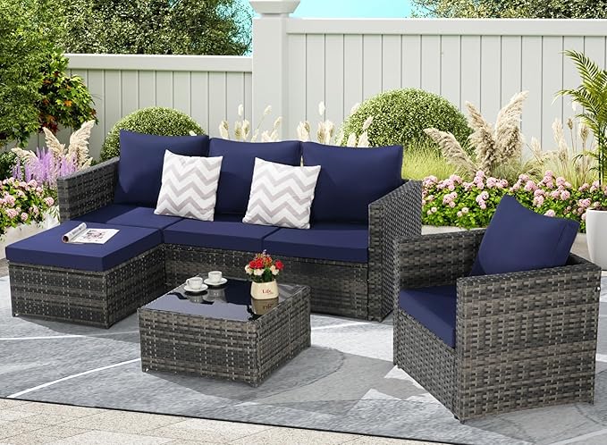 4Pcs Outdoor Patio Sectional Couch Sofa & Chair & Coffee Table Conversation Furniture Set