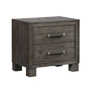 27 Inch Wil Pine Wood 2 Drawer Nightstand, Rustic, Rough Hewn, Gray