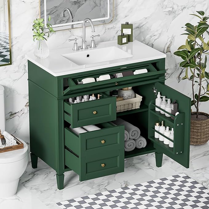 36 Inch Bathroom Vanity with Sink Combo, Solid Wood Frame Bathroom Vanities