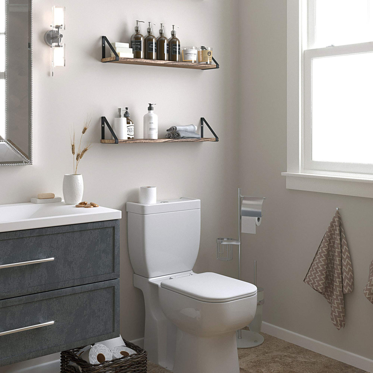 Ponza Floating Shelves for Living Room Wall Decor, 24" Wood Wall Bookshelves