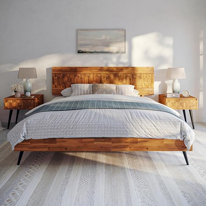 Georgina Signature Bed Frame with Handcrafted Geometric Headboard