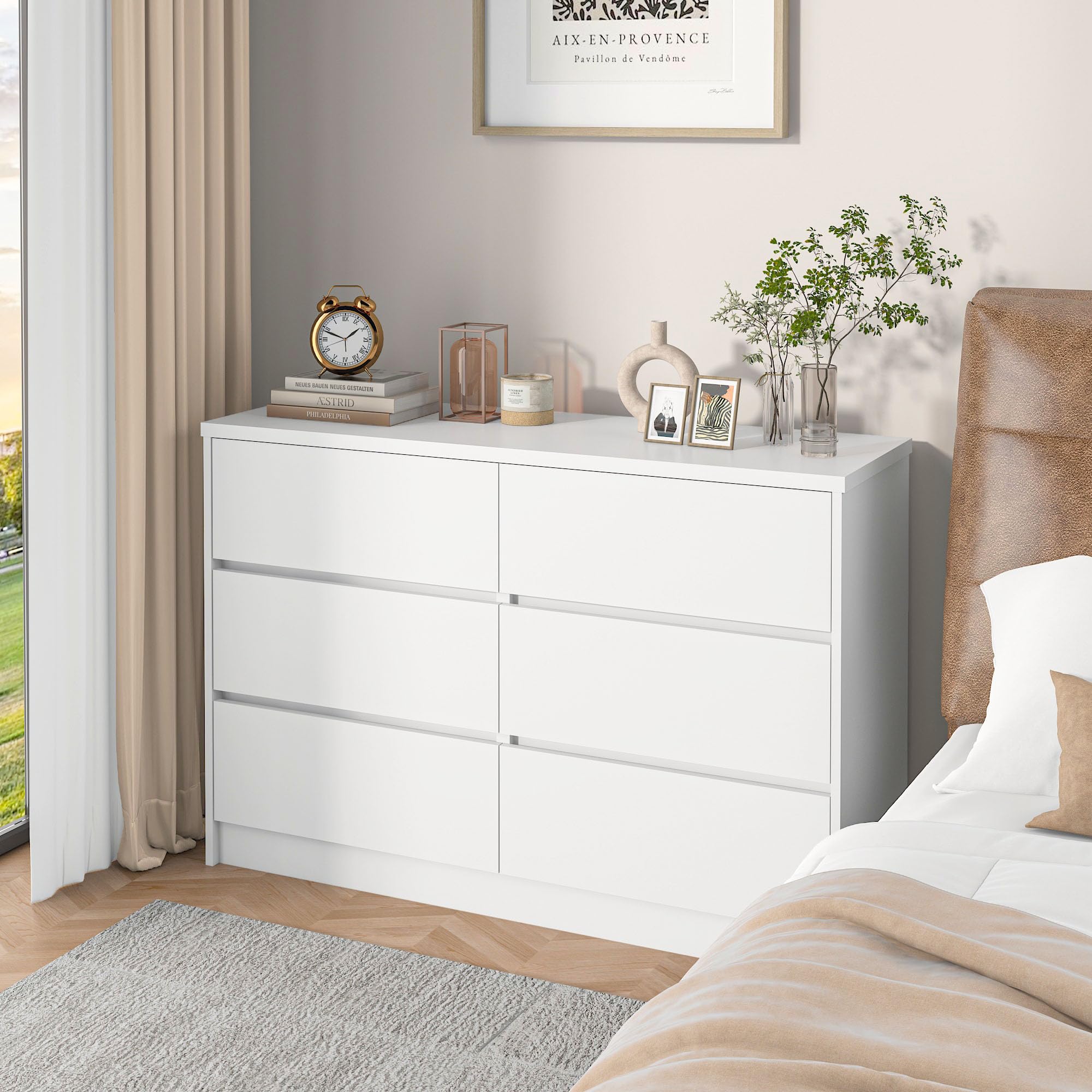 Modern White 6 Drawer Dresser for Bedroom, Living Room Chest of Drawers