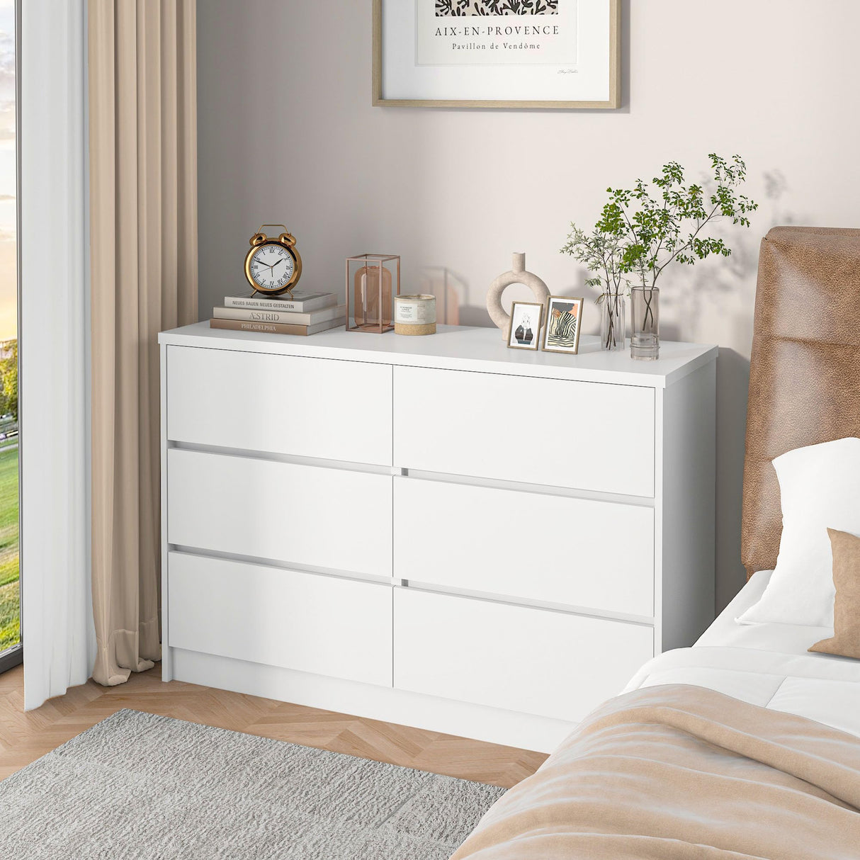 Modern White 6 Drawer Dresser for Bedroom, Living Room Chest of Drawers