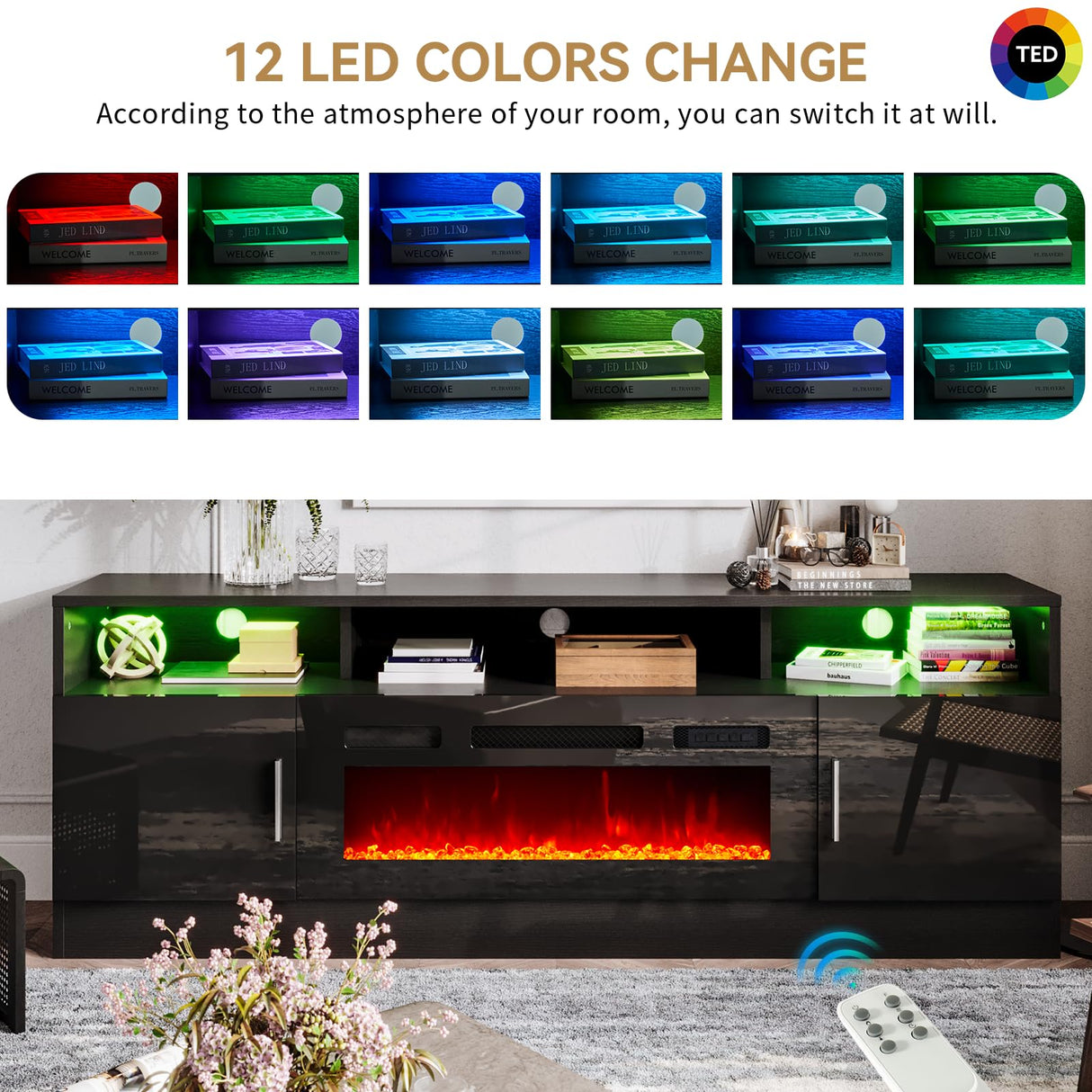 Fireplace TV Stand with 36” Electric Fireplace, 70” Fireplace Entertainment Center