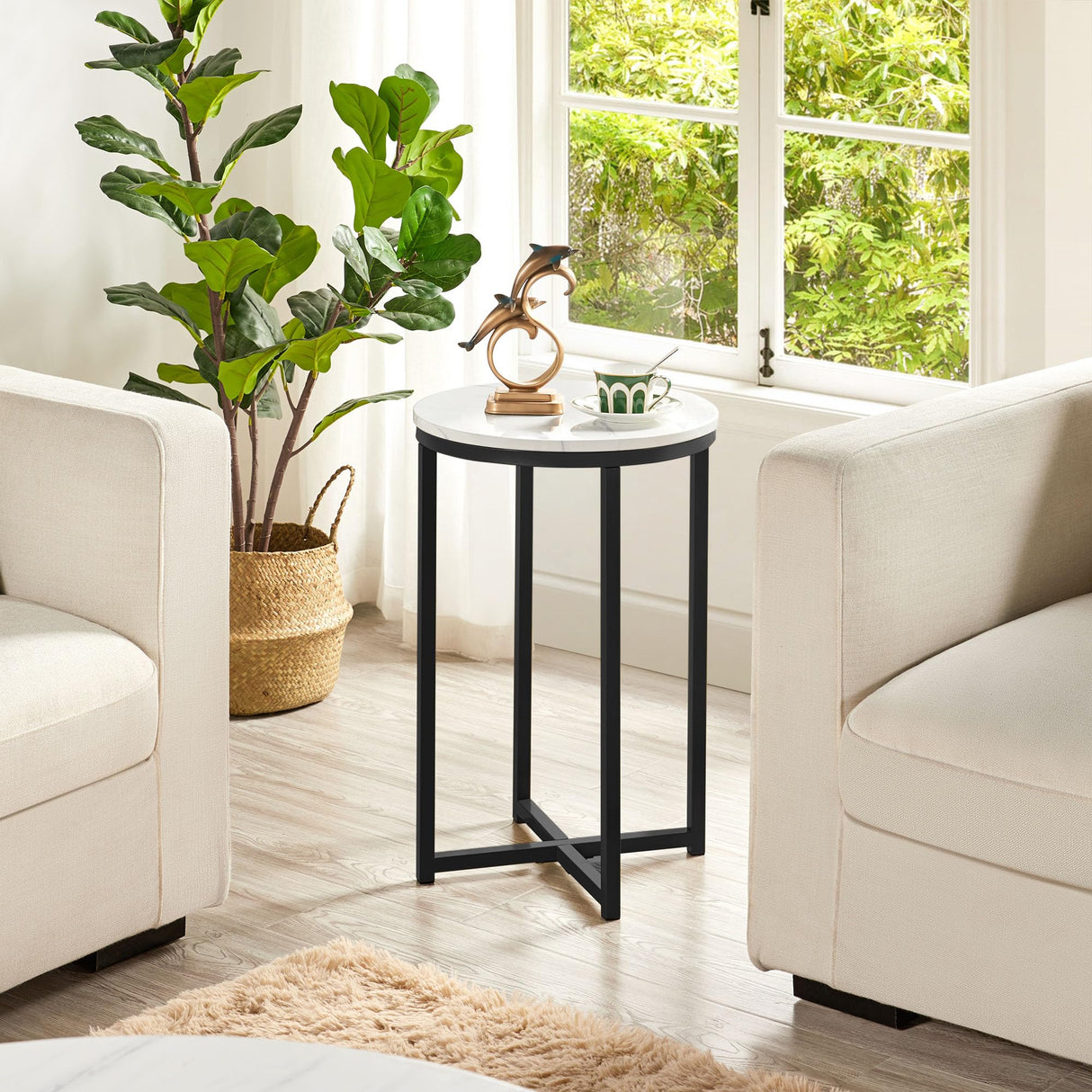 Round End Table Set of 2,16in Faux Marble Accent Table,Modern Side Table