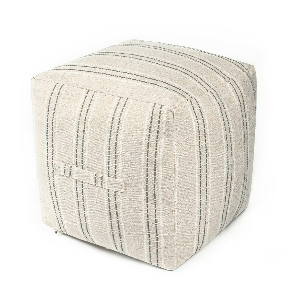 Farmhouse Pouf Cover for Living Room, Boho Storage Bean Bag Cubes, Beige with Gray