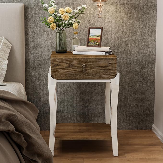 Modern Round End Table, 2-Tier Champagne Side Table with Tempered Glass Tabletop