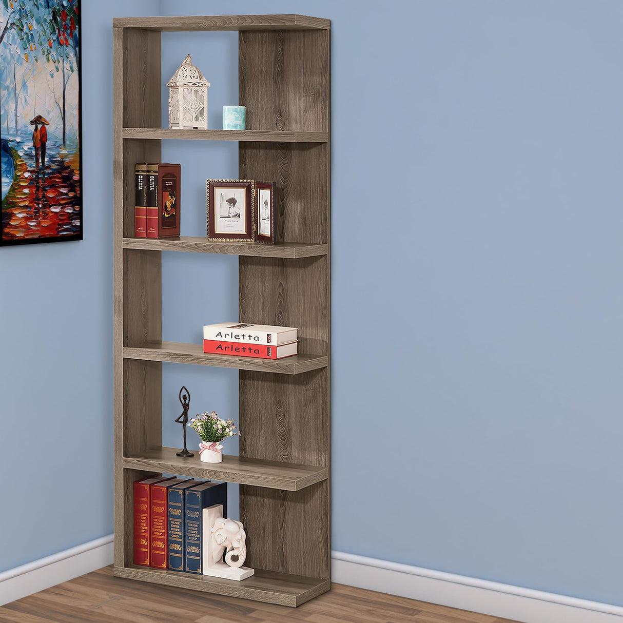 BM159073 Spacious Semi-Backless Wooden Bookcase Gray