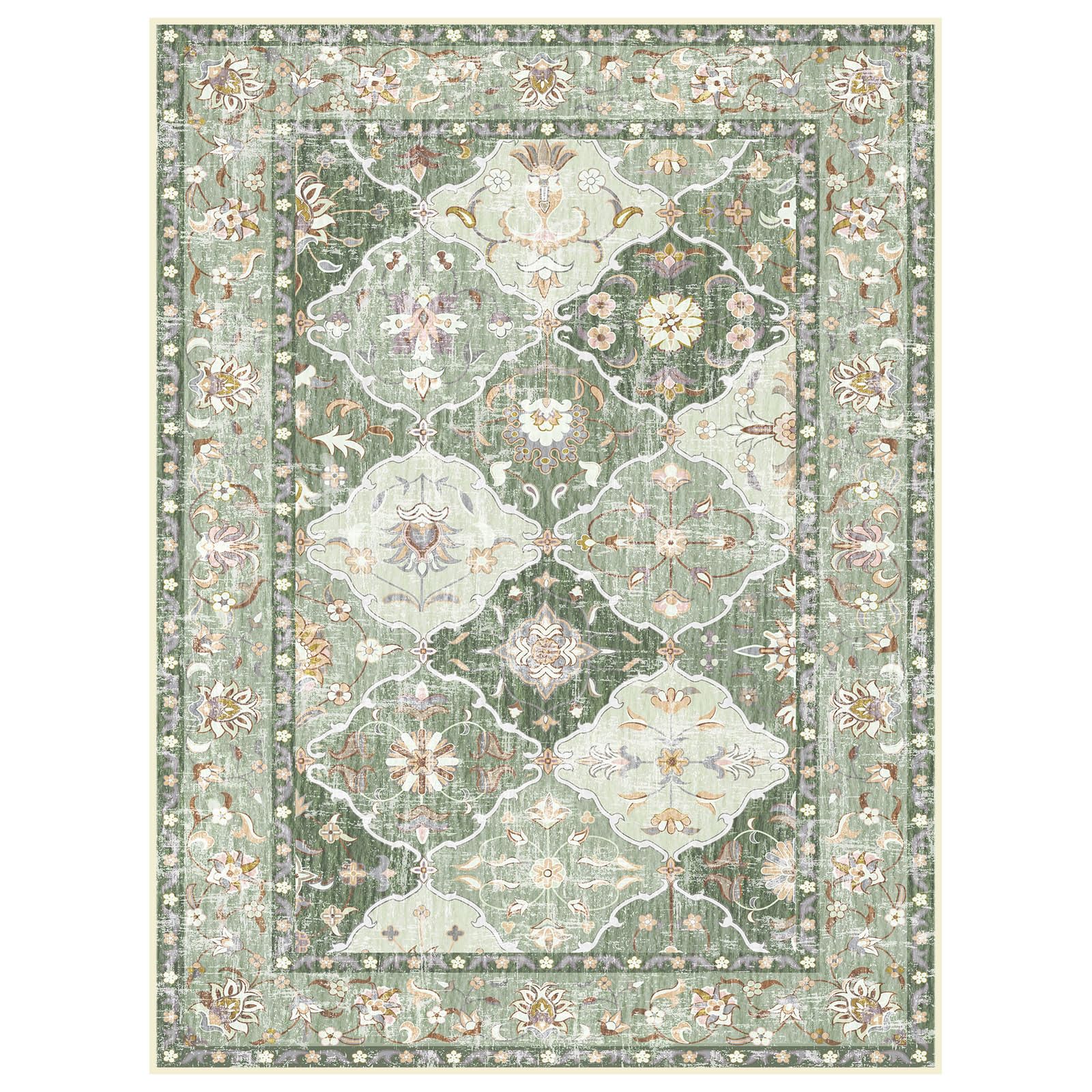 Boho Vintage Area Rugs 5×7 Washable Non-Slip Traditional Green Carpet for Living Room Bedroom Dining Room Farmhouse