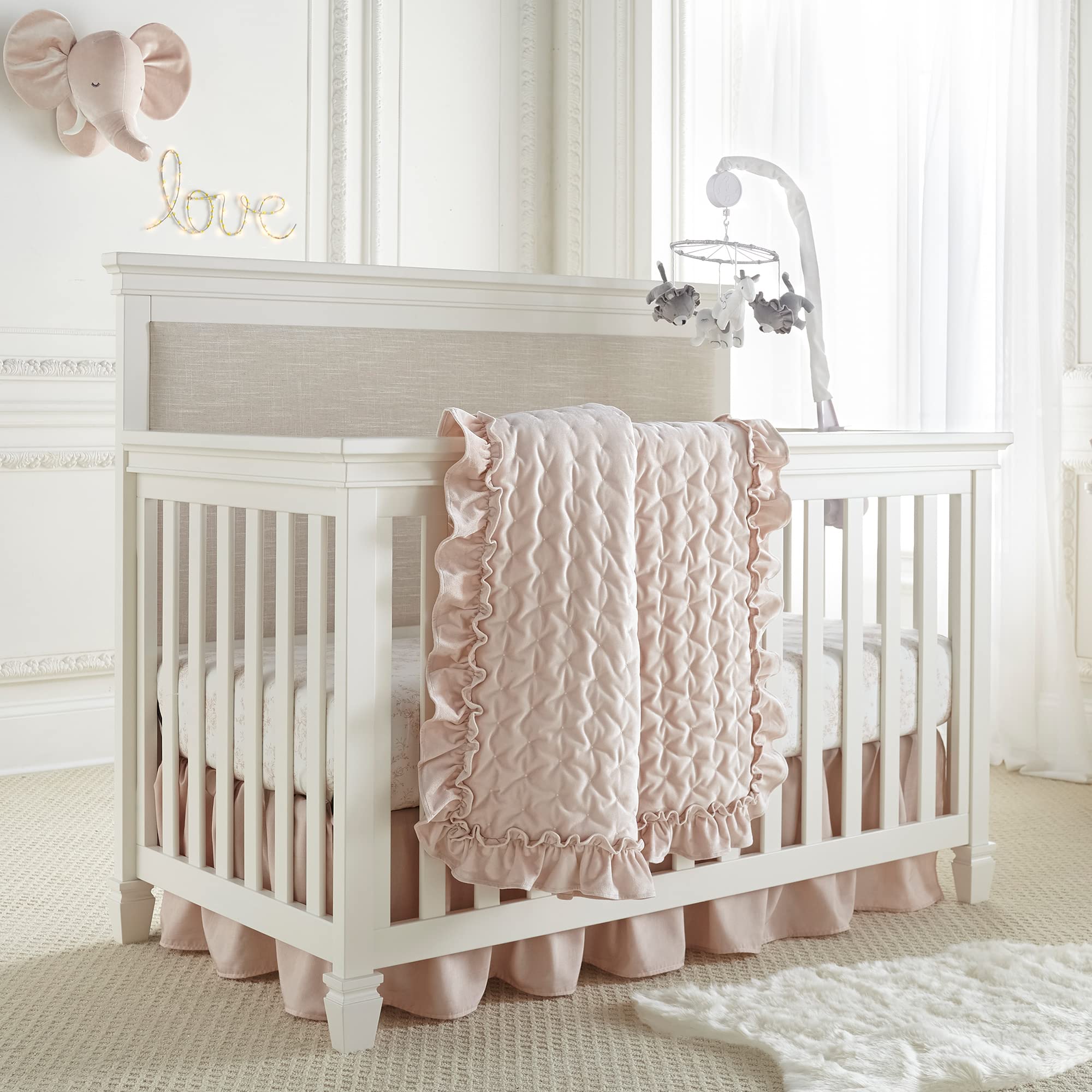 Crib Bed Set - Baby Nursery Set - Blush Velvet - Rich Velvet - 4 Piece Set Includes Quilt,
