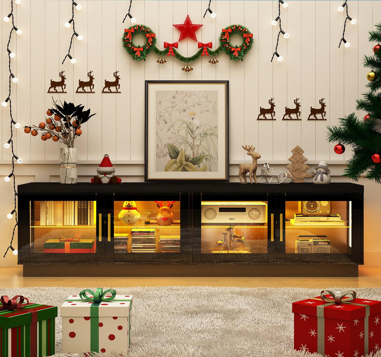 71IN LED TV Stand for 85/80/75inch TV,High Glossy Modern TV Stand