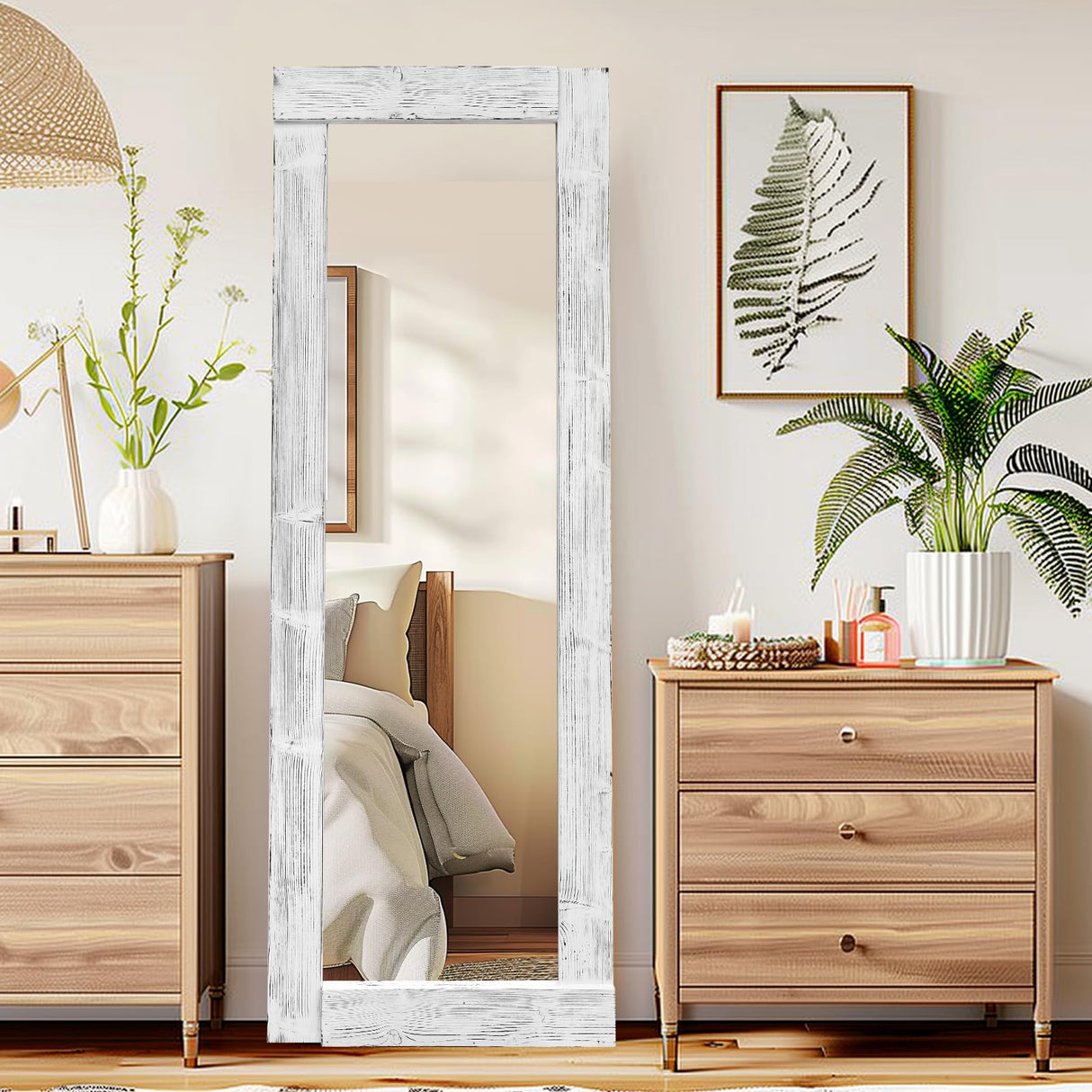 Full Length Mirror 65"x24" Solid Wood Frame Floor Large Mirror for Living Room