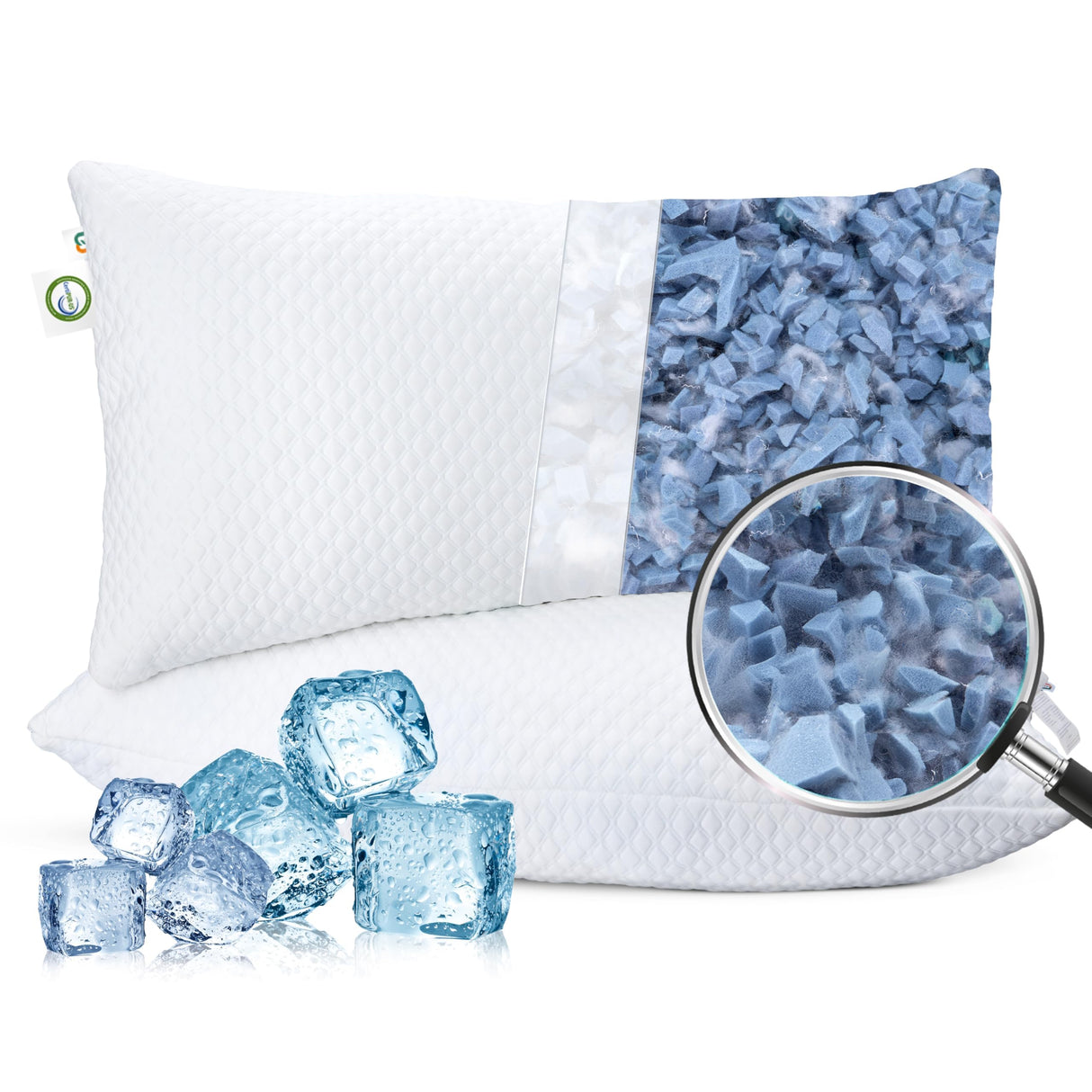 Shredded Memory Foam Pillows Queen Size 2 Pack, Cooling Sleep Bed Pillows, Adjustable