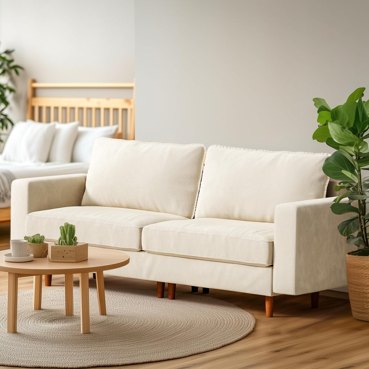 Pamapic 81” Loveseat Sofa,3 Seater Love Seat Couch,Comfy Dutch Velvet Cushion,Deep Loveseat,Removable Washable,Modern Love Seat Couch for Living Room,Bedroom, Apartment,Loft,Cream