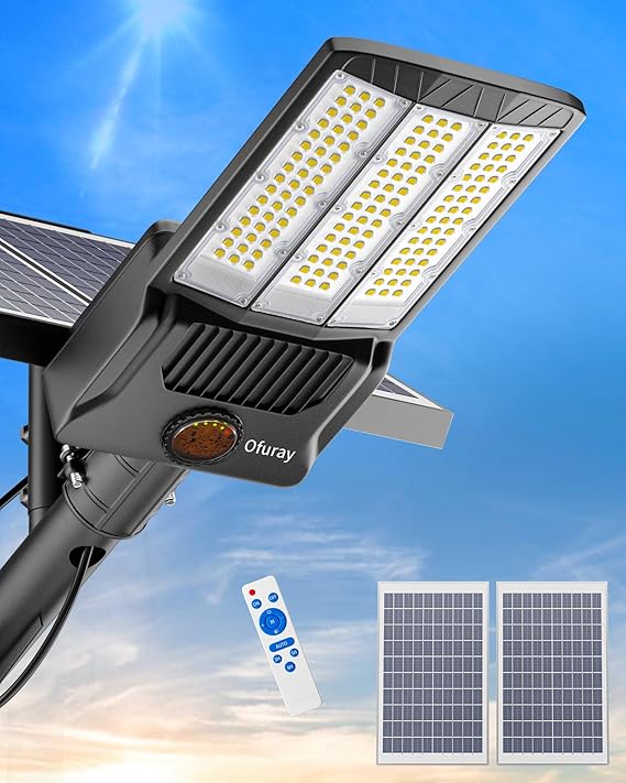 Ofuray Of-9800W Solar Street Lights Outdoor, 750000Lm Solar Parking Lot Lights Commercial Dusk to Dawn, 6500k IP67 Big Power with Remote Control for Street,Court,Yard
