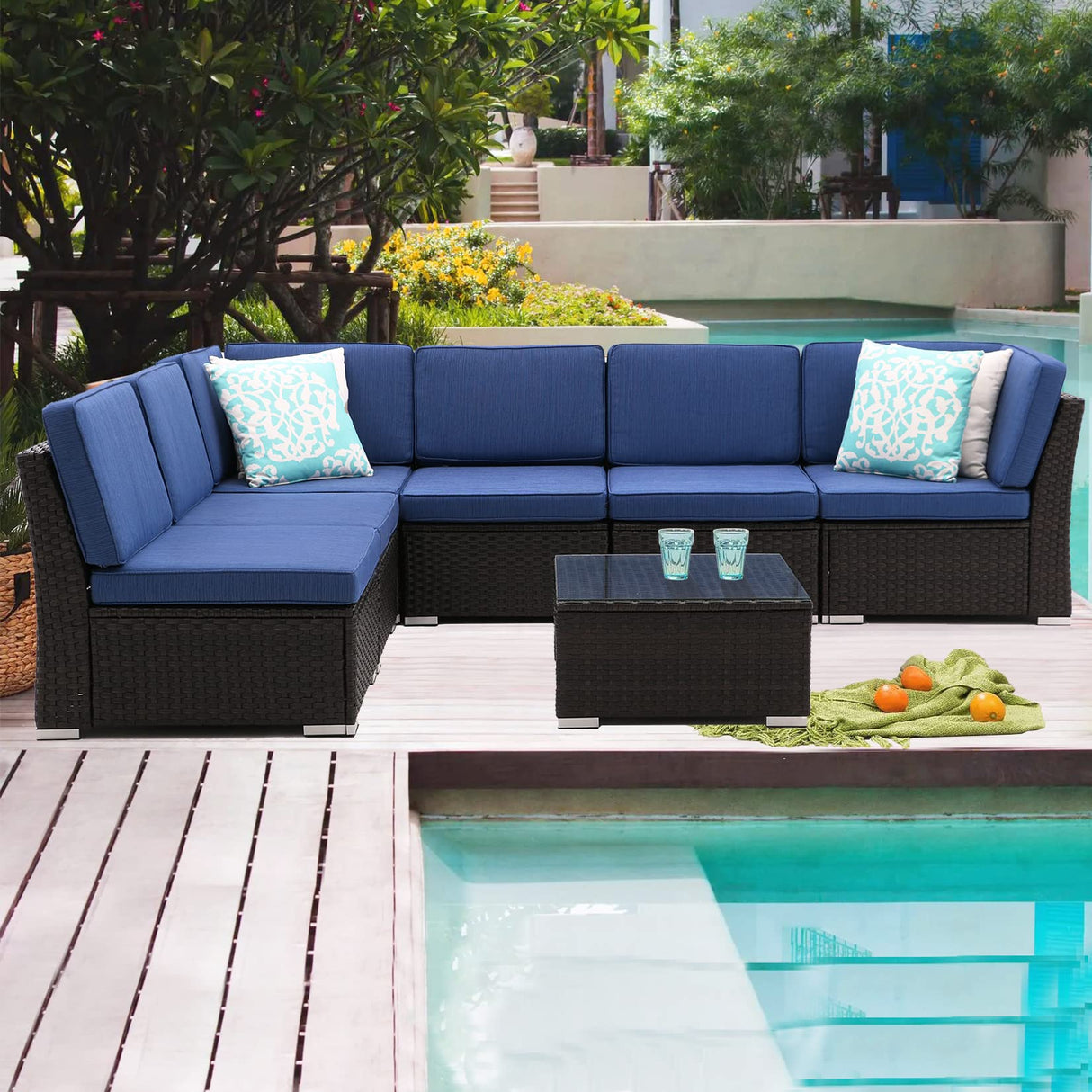 7PCS Patio Sofa Set with Coffee Table Patio Conversation Set Outdoor Sectional