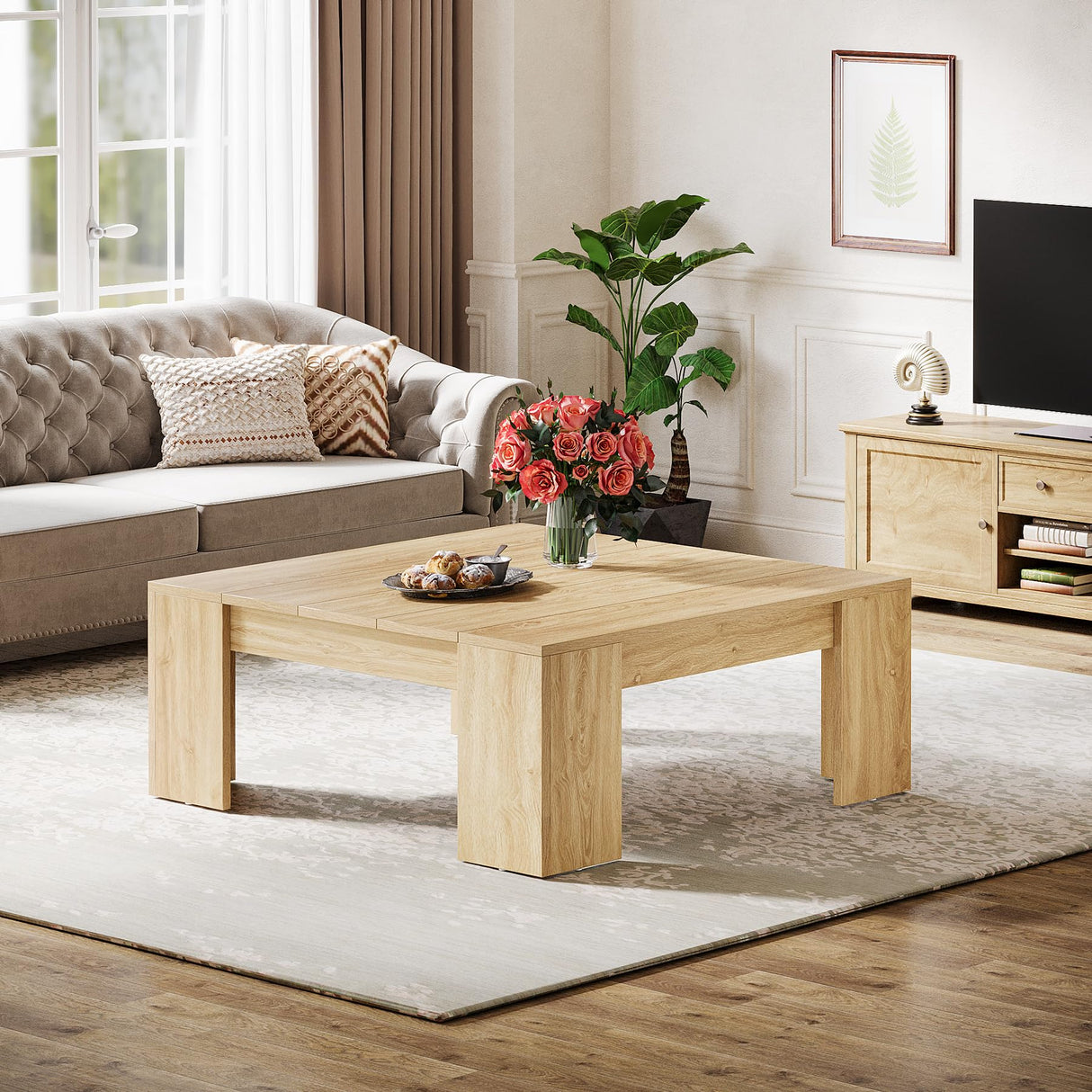Square Coffee Table, Farmhouse Wood Coffee Table, Center Table for Living Room