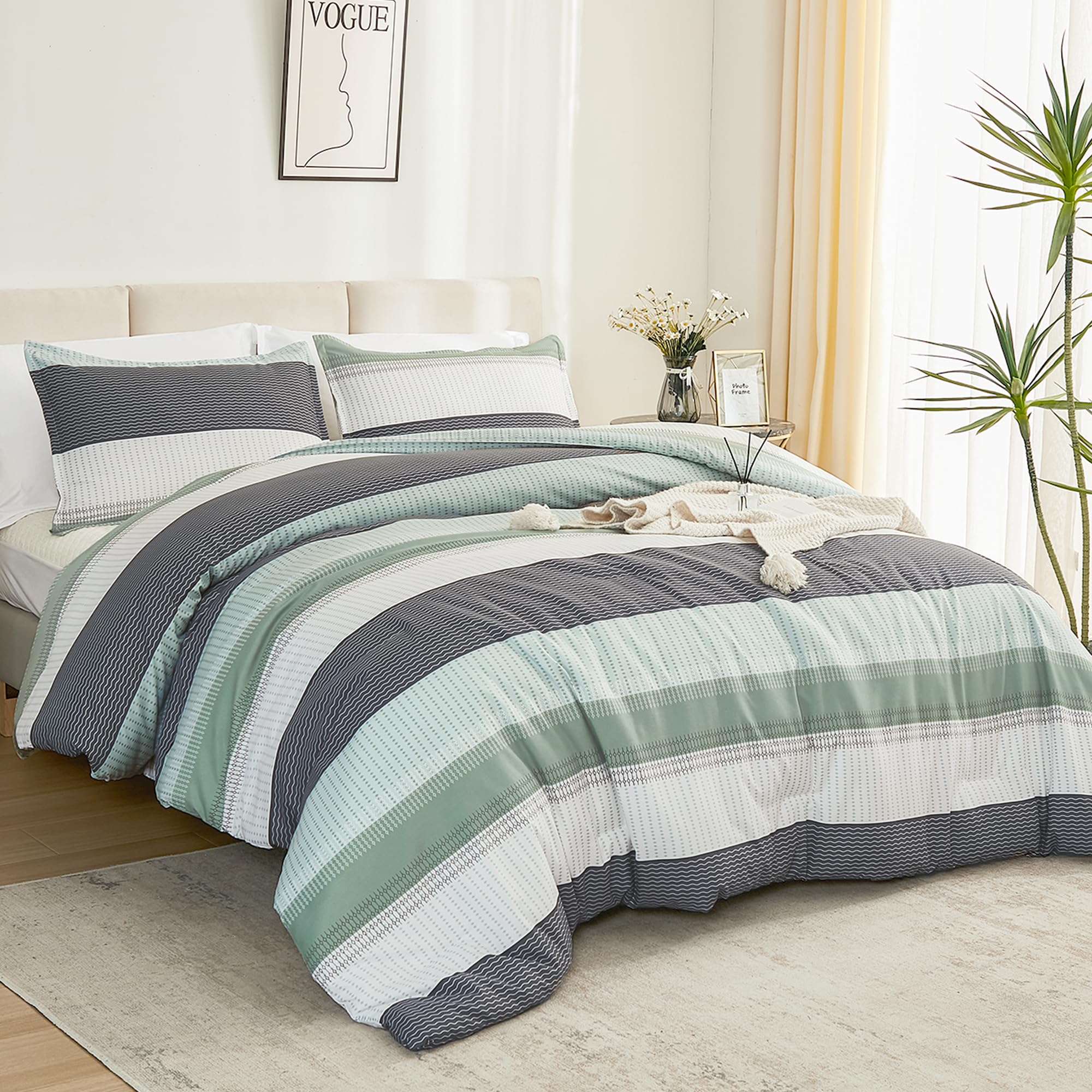 King Size Comforter Set Sage Green - 3 Pieces Lightweight Bedding Comforter Sets