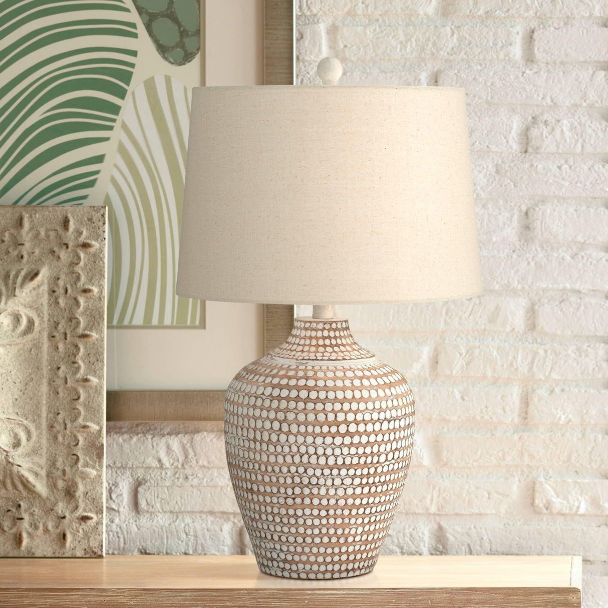 Textured Dot Jug Table Lamps Set of 2 - Farmhouse Coastal Accent Lighting