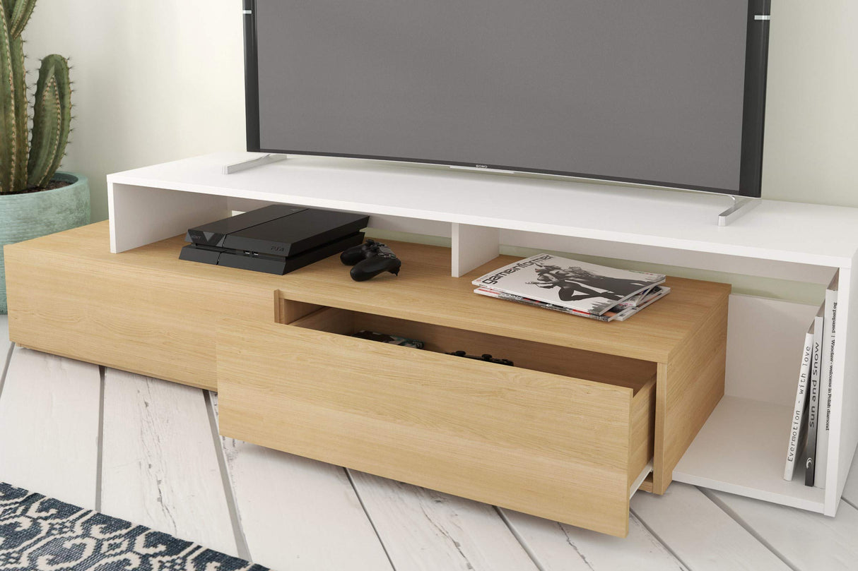 Tonik, Natural Maple & White 72-inch TV Stand, Maple Laminate and White Melamine